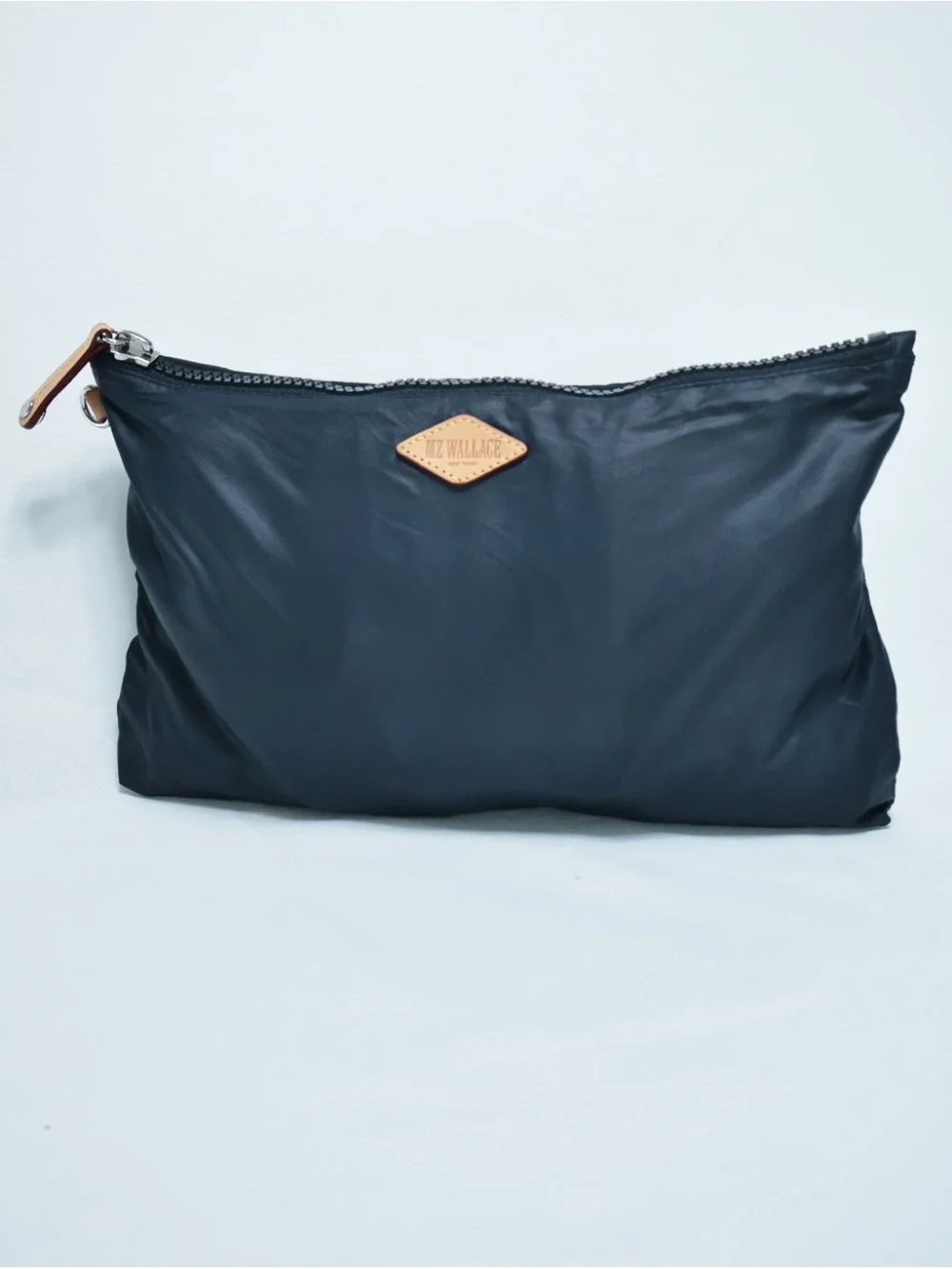 MZ Wallace Navy Blue Nylon Cosmetic Pouch with Tan Leather Accent